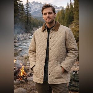 authentic men’s vintage Burberry Quilted Spring Jacket brown Corduroy color